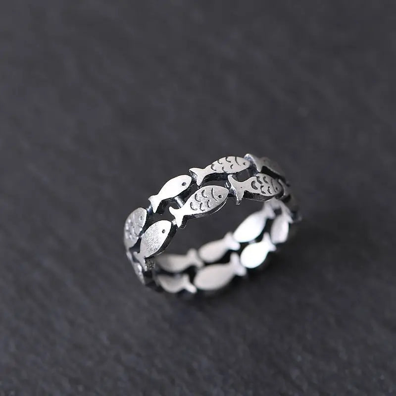 925 Sterling Silber Zweischichtiger Fisch Verstellbarer Ring für Damen Verlobung Hochzeit Luxus Qualität Ästhetischer Schmuck