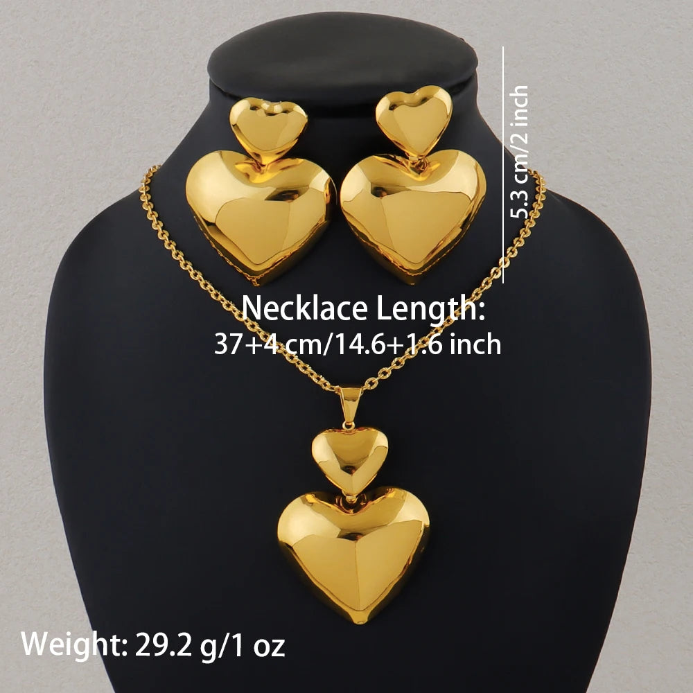 Herzförmige Ohrringe aus goldfarbenem Metall, 24 Karat vergoldet, schlichte Mode-Halskette mit Schlüsselbein-Kette, exquisite Weihnachtsgeschenke