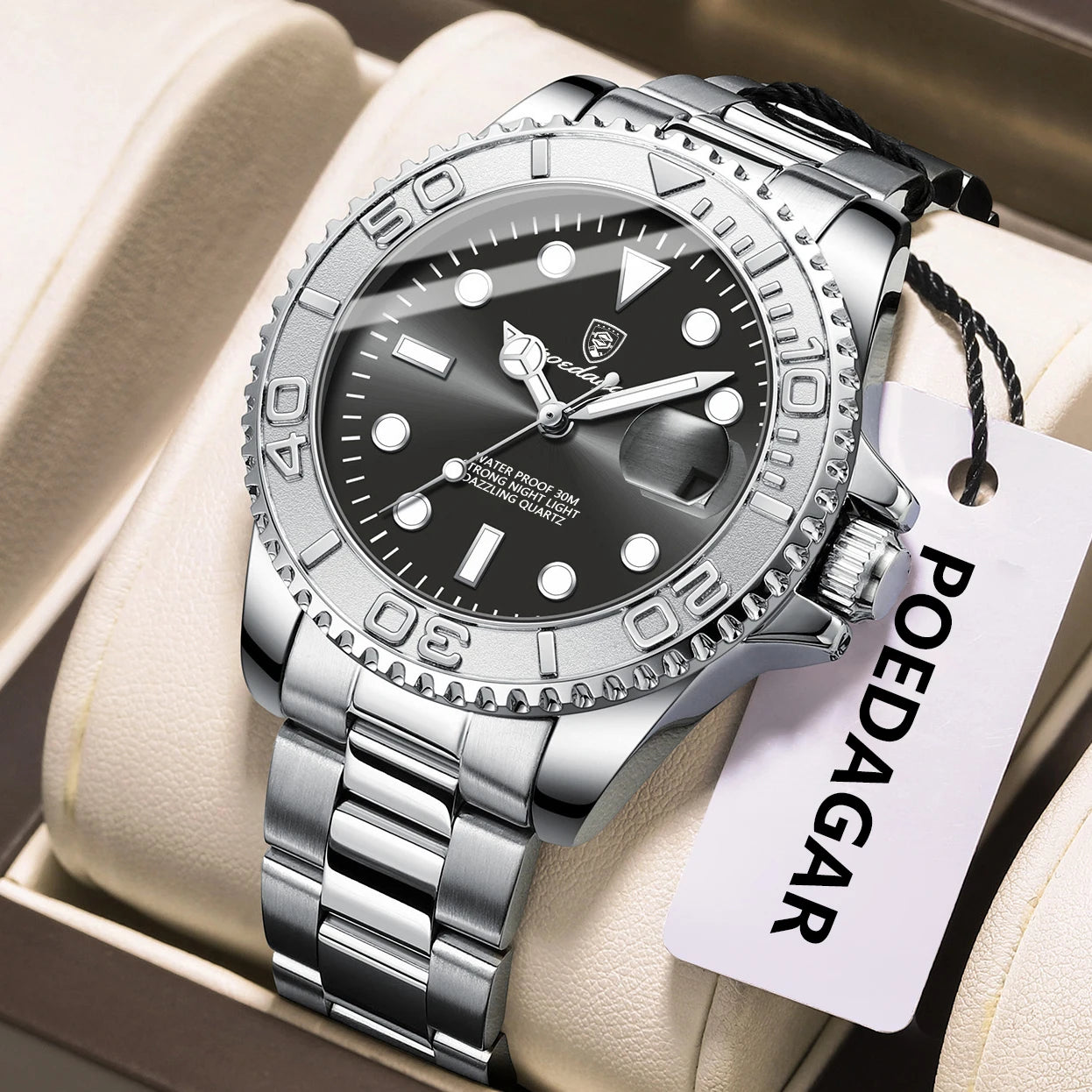 POEDAGAR Top Luxury Reloj para Hombre Impermeable Luminoso Fecha Reloj de Hombre de Acero Inoxidable Reloj Masculino Deportes Moda Relojes de Cuarzo para Hombre