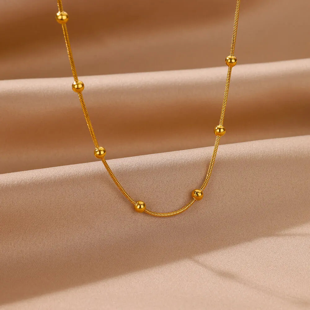 Collares de cadena de serpiente redonda de acero inoxidable con cuentas para mujer, color dorado, collar geométrico, joyería de lujo para boda, fiesta, regalo para mejor amiga