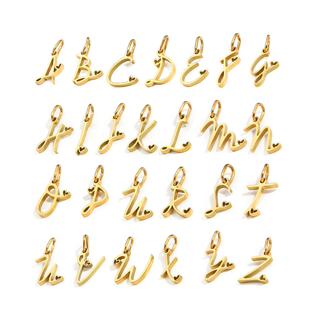 Personalized Stainless Steel Heart Alphabet Pendant DIY Accessories for Necklace Woman Men Jewelry Initials Birthday Gift A-Z