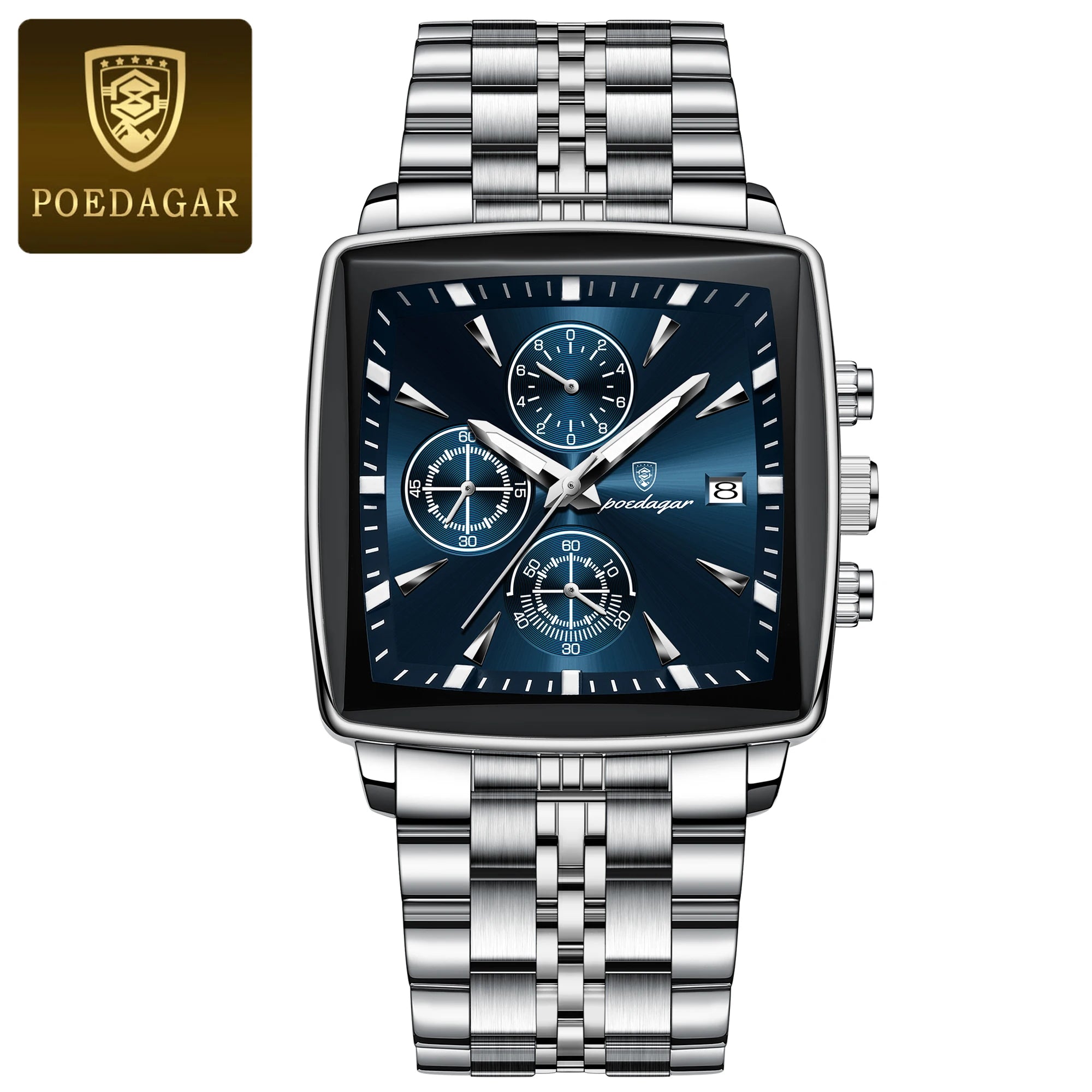POEDAGAR Reloj de Pulsera para Hombre de Lujo, Impermeable, Luminoso, de Acero Inoxidable, Cronógrafo, Fecha, de Cuarzo, para Negocios