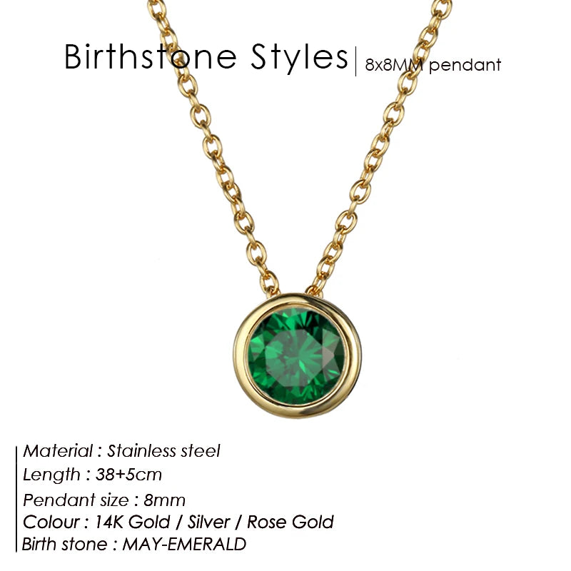 Classic Stainless Steel Necklace Women Designer Luxury Jewelry Gold Color Bride Statement 12 Birthstone Necklace