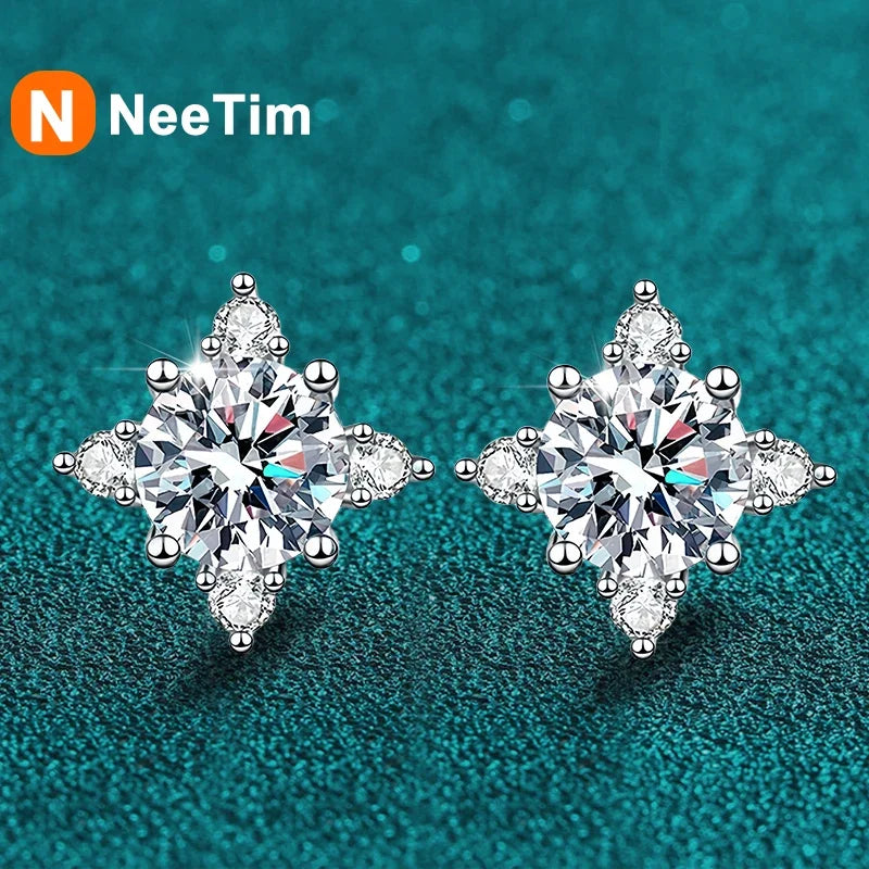 NeeTim 1 Karat 6,5mm D Farbe Moissanit Ohrringe 925 Sterling Silber Weißgold Beschichtet Stecker Ohrring Hochzeit Schmuck für Frauen