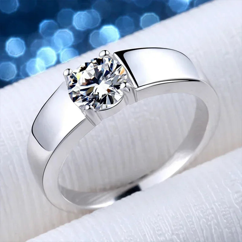 NeeTim 1ct 2ct D Moissanit Ehering Herrenring 925 Sterlingsilber Verlobungsringe für Männer mit Zertifikat Edler Schmuck