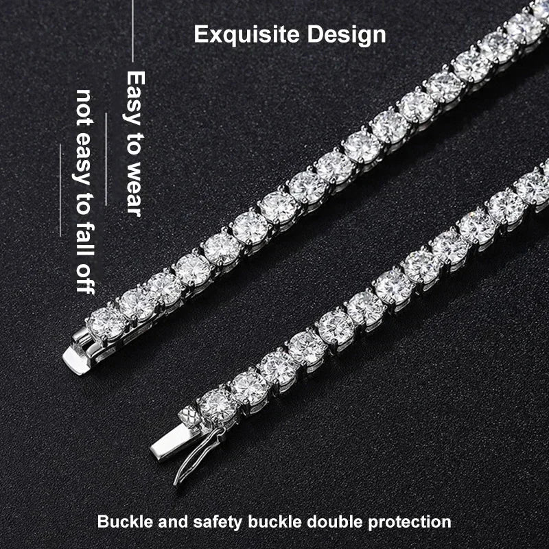 NeeTim Collar de tenis de moissanita real de plata de ley 925 para hombres y mujeres, cadena de cuello con diamantes de laboratorio, joyería fina para fiestas