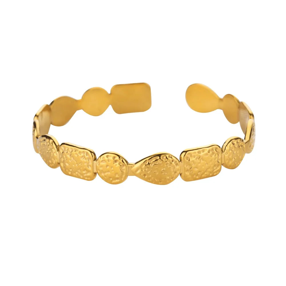 Exquisites klassisches Armband mit Wellenmuster für Damen, Manschettenarmband, goldfarben, Edelstahl, Handschmuck-Geschenk