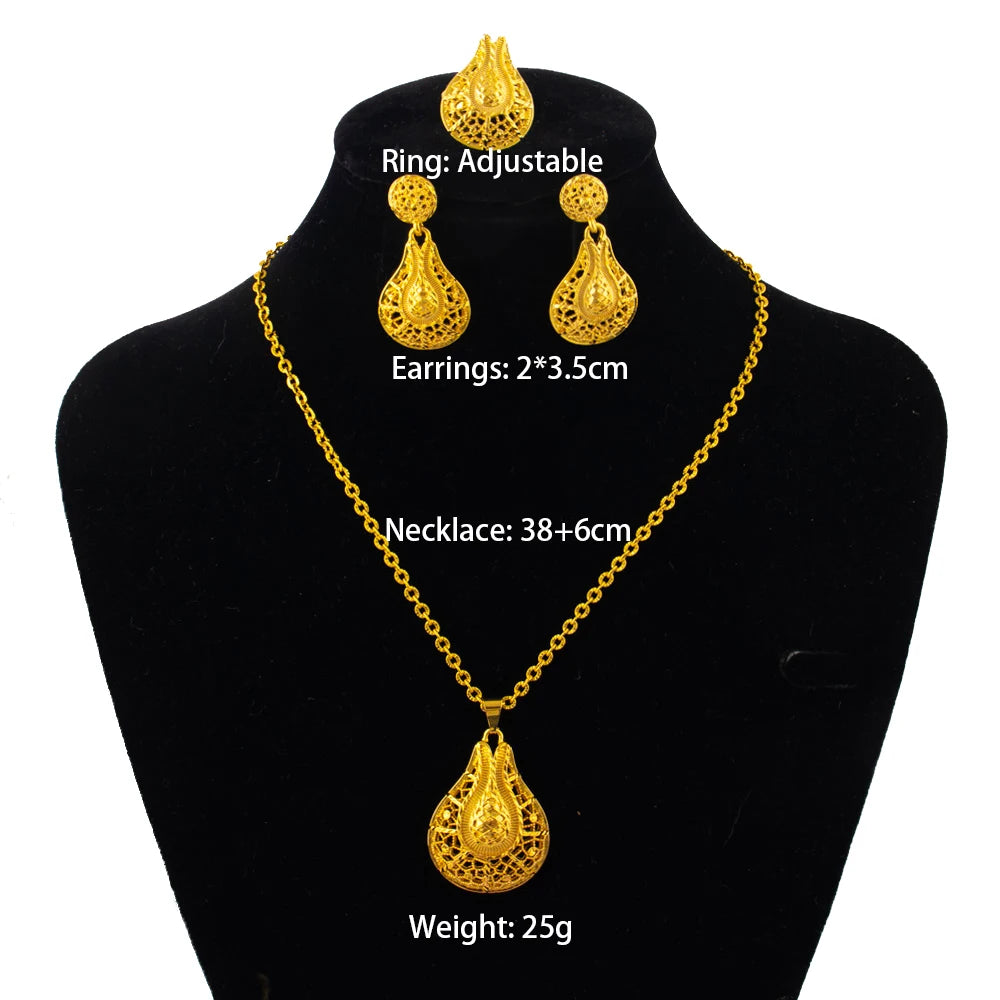 Modeschmuck-Set aus Gold, Edelstahl-Ohrringe und Halsketten für Damen, einfaches Persönlichkeitsgeschenk, Hochzeitsfeier-Accessoires