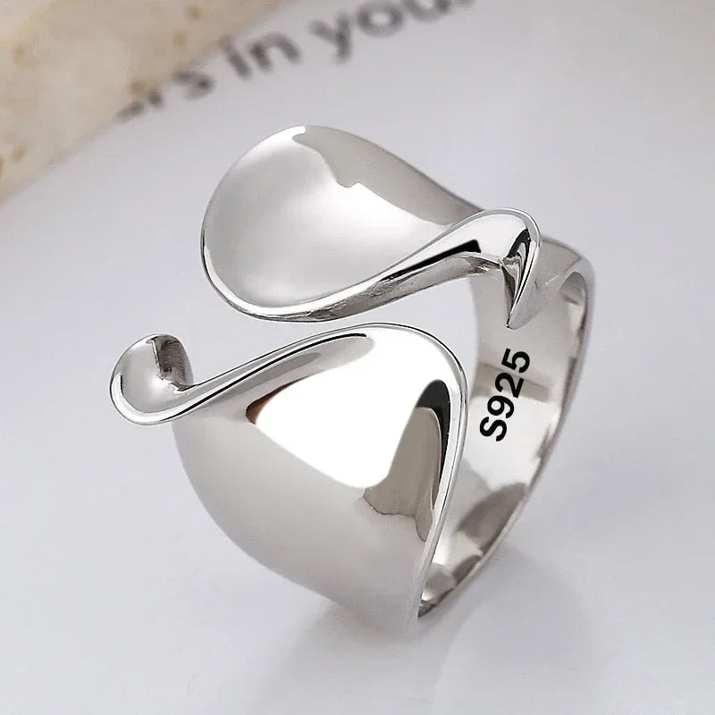 925 Sterling Silber Ringe für Frauen Paar Minimalistischer handgefertigter einfacher großer offener Ring Party Anti-Allergie Schmuck Weihnachtsgeschenke