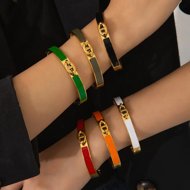 1PCS H-förmiges Schweinenasenarmband Edelstahl Modisch und vielseitig Emaille-Tropfen-Gummiarmband Damenschmuck