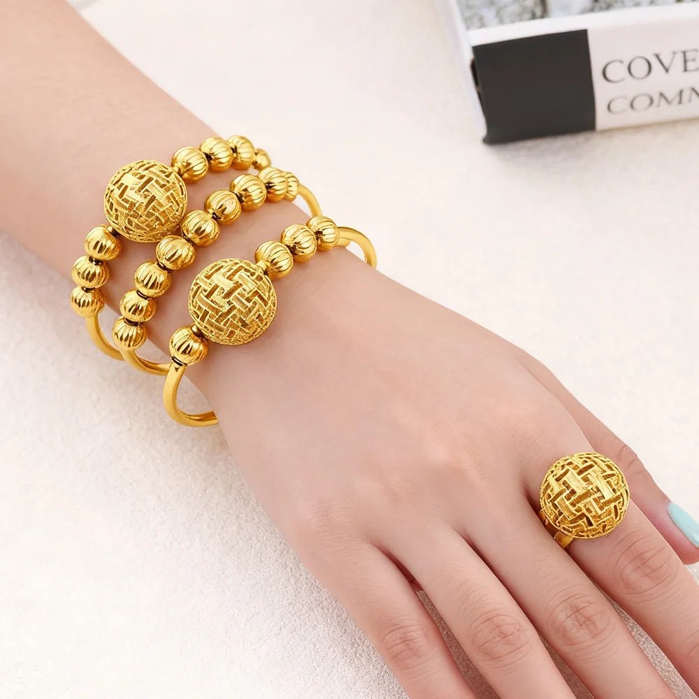 Neu Vergoldete 2026 Edelstahlkette Armband und Ring äthiopischer hawaiianischer Schmuck Armreifen für Damen kostenloser Versand Geschenk