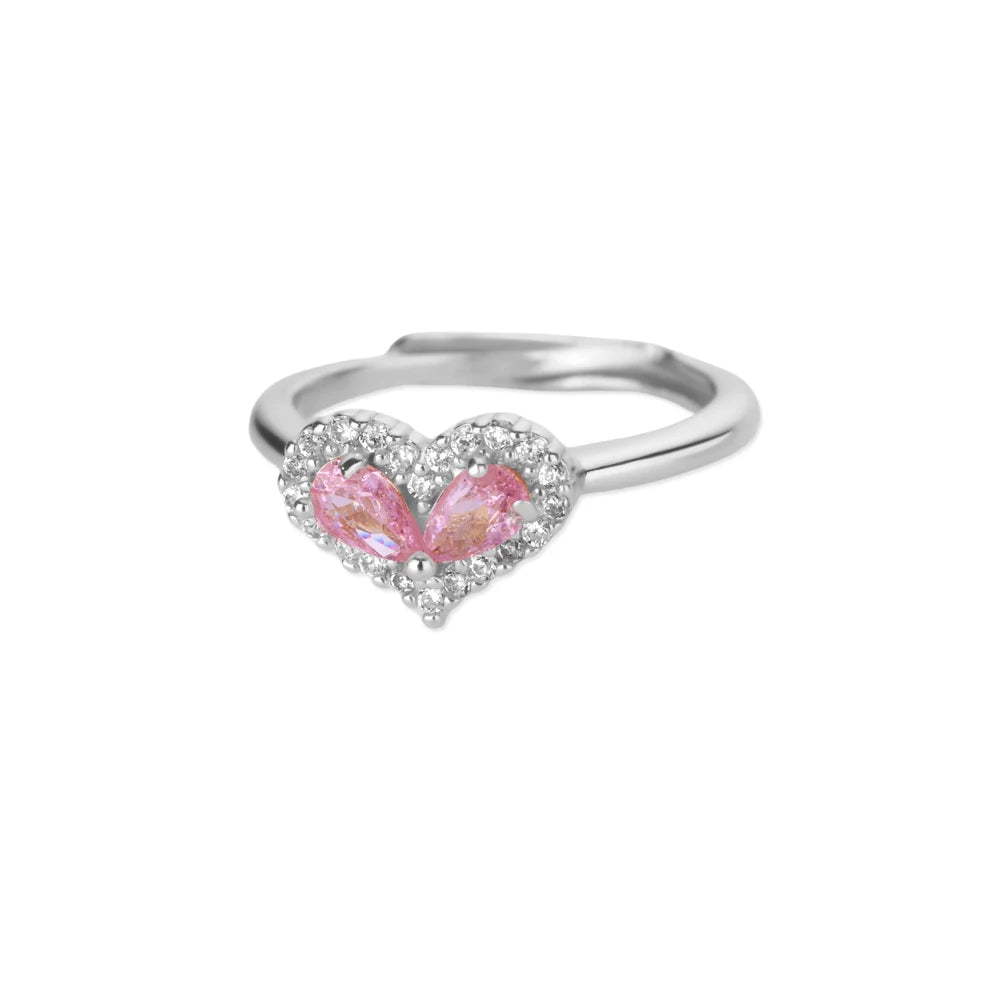 Zirkonia Herzring für Damen Goldfarben Edelstahl Herz Verstellbarer Ring Hochzeitstag Wasserdichter Schmuck Geschenk