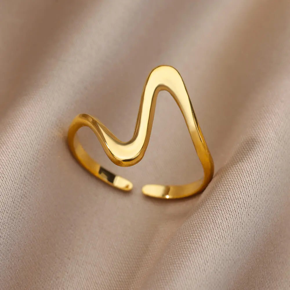 Vintage Geometrische Wellenringe für Frauen Edelstahl Goldfarbe Verstellbarer Ring Ästhetischer Hochzeitsschmuck Geschenk Kostenloser Versand