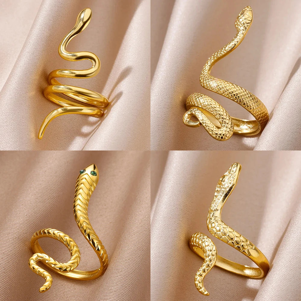 Edelstahl Schlangenringe für Damen Herren Vintage Goldfarben Offener Ring 2024 Trend Luxus Gothic Ästhetik Schmuck anillos mujer