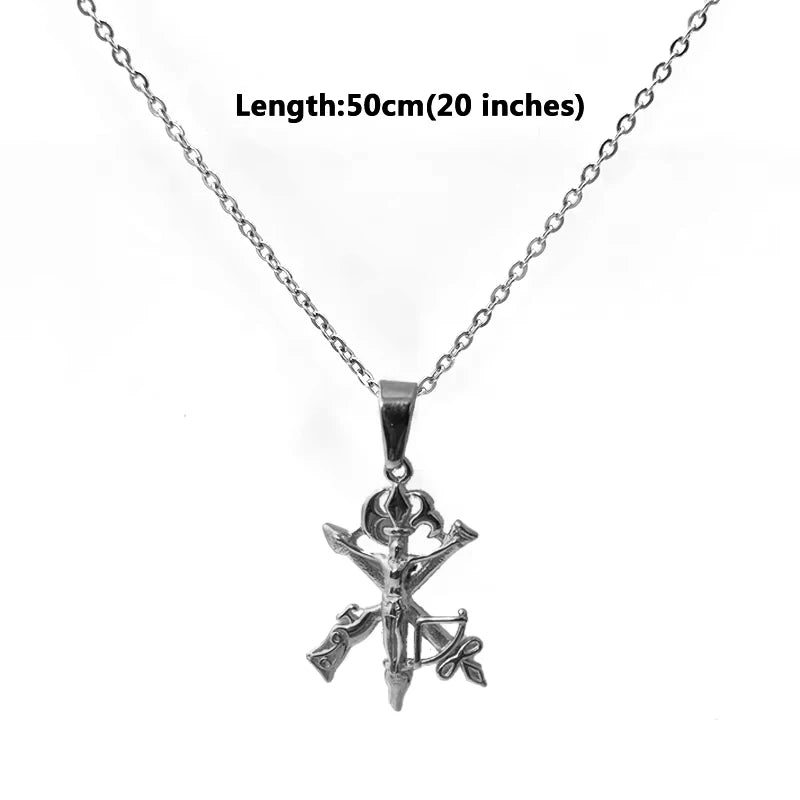 Collar de Cruz de Jesús para Hombre, Chapado en Oro de 18 quilates, Acero Inoxidable, Colgante de Flecha de Pistola Cristiana, Joyería Religiosa, Regalo