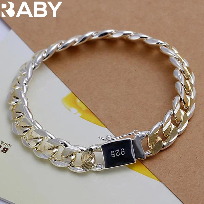 Armband aus 925er Sterlingsilber, massive 8/10 mm Kette, Herren Damen, edler Hochzeitsschmuck, Mode-Anhänger, Party, Geburtstagsgeschenk