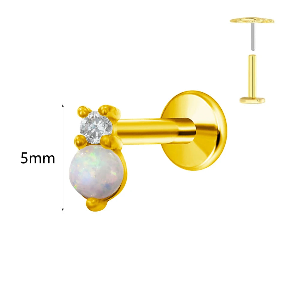 Winziger Wassertropfen Labret Piercing G23 Titan Opal Mond Push-In Zweig Ohrring Stecker Anhänger Gewindeloser Knorpelkörperschmuck