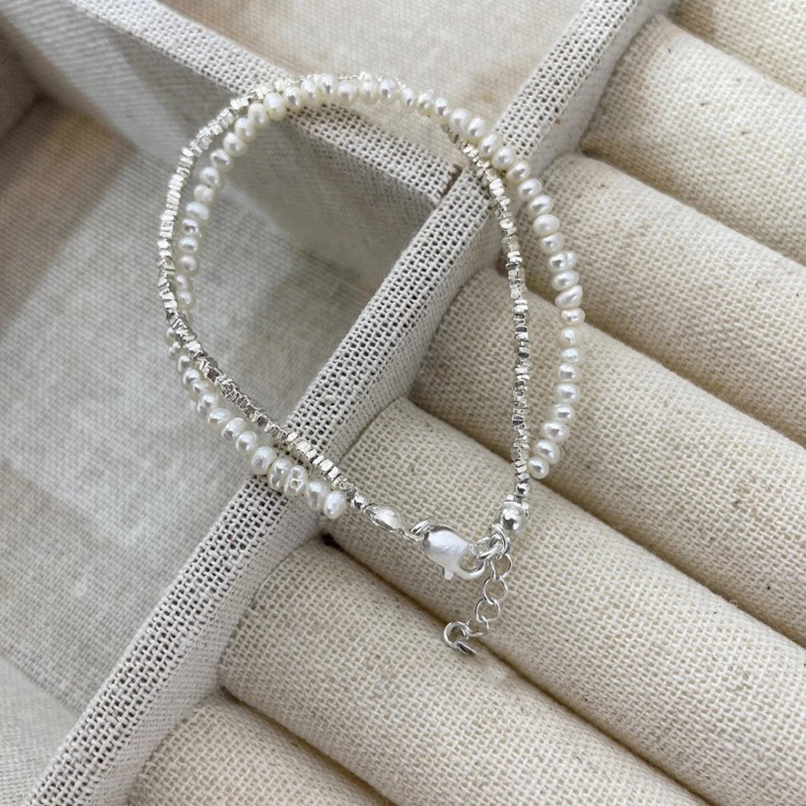 925 Silber Doppellagiges Perlenarmband für Damen Mädchen Design Perlen Schmuck