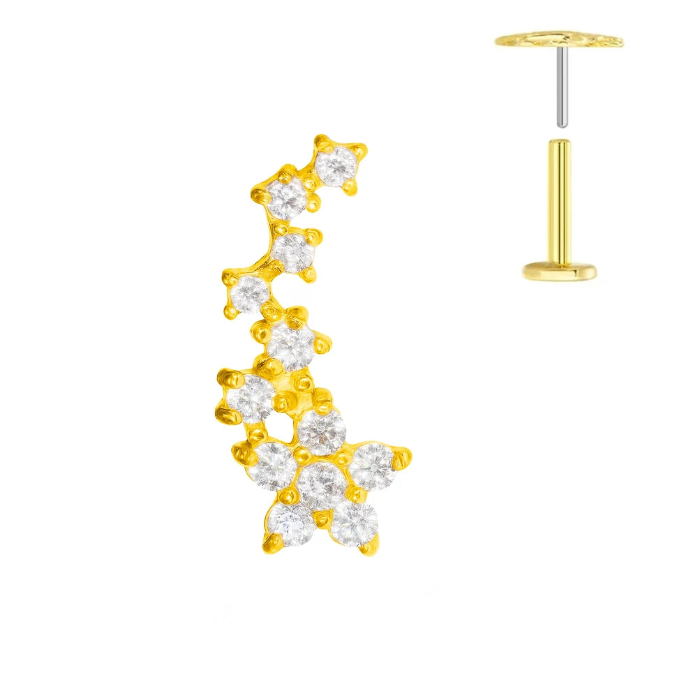 ASTM F136 G23 Titan Piercing Ast Ohrring Stecker Mond Push-In Zirkonia Gewindelos Labret Piercing 16/18/20G Knorpelkörperschmuck