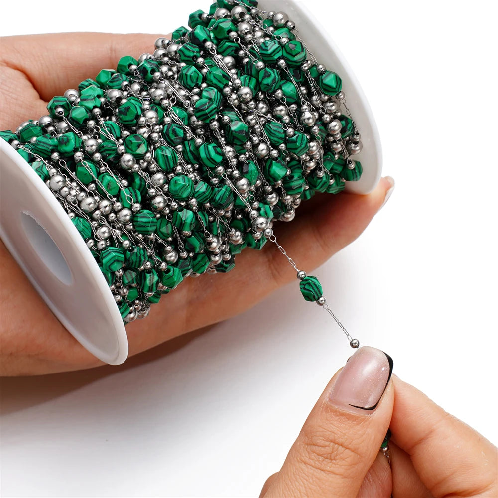 1Meter/Los Gemischte Edelstahl Ungleichmäßige Steinperlenketten für handgemachte DIY Halskette Armbänder Schmuckherstellungszubehör