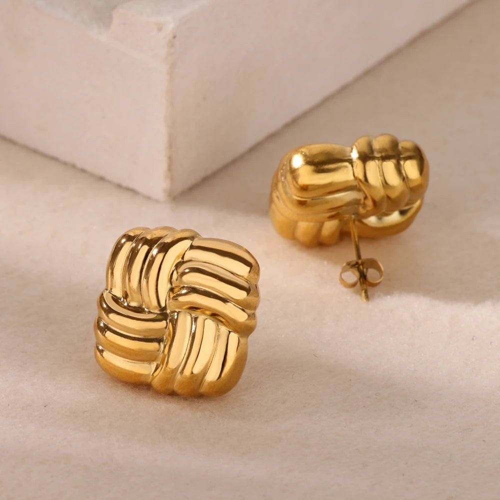 Temperament Quadratische Textur Ohrringe für Frauen Edelstahl Goldfarbe Persönlichkeit Trend Ohrstecker Modeschmuck Exquisit