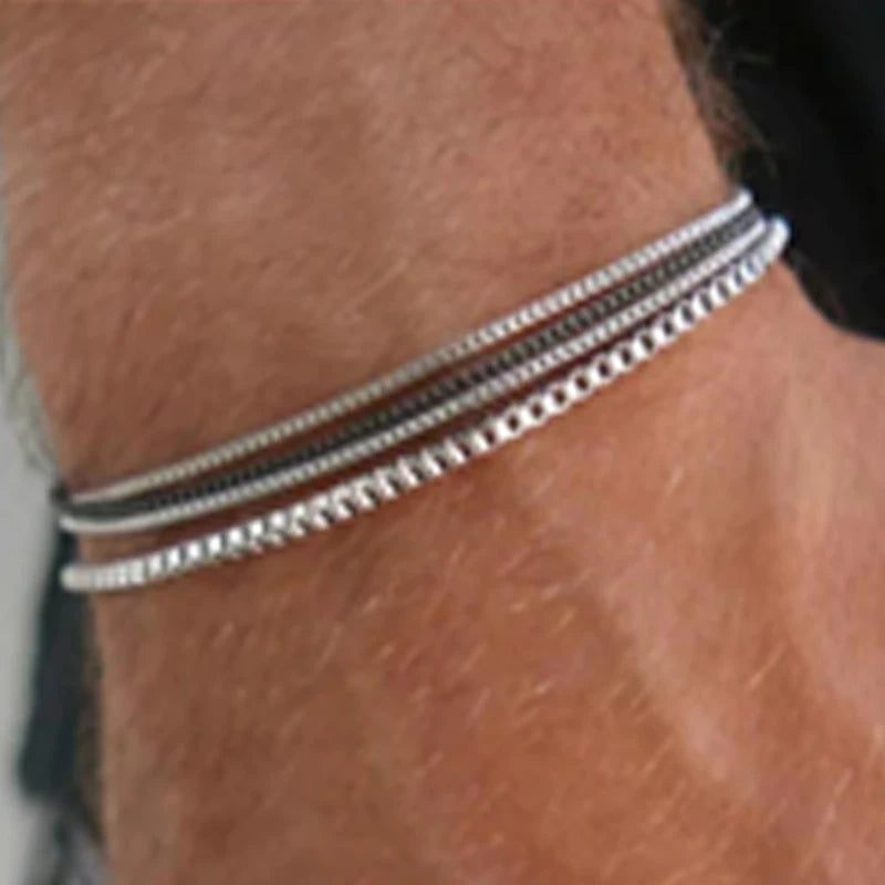 Neu 4tlg/Set Vintage Silberfarbene Box Chain Armbänder für Herren Goth Cuban Einstellbare Gliederarmbänder Charme Armreifen Paar Handschmuck Geschenke