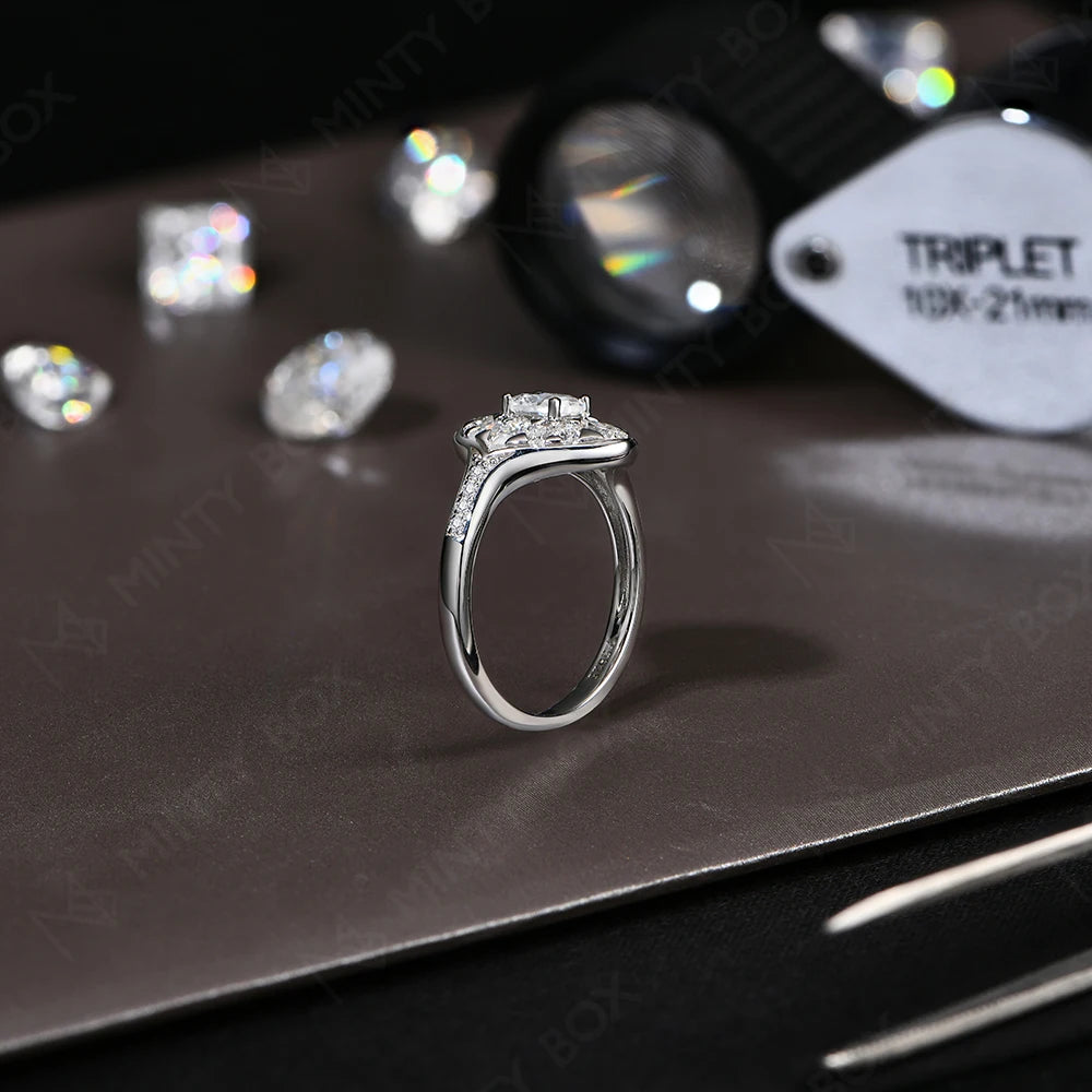 MINTYBOX Anillo de compromiso de plata de ley 925 con moissanita completa para mujer, corte ovalado, 0.5ct, anillos de diamante, joyería fina de lujo para boda