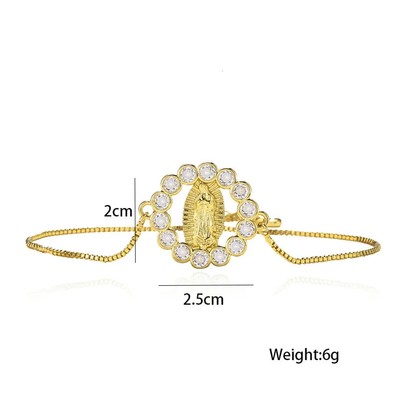 NEWBUY 2026 Fashion Gold Color Box Chain Virgin Mary Charm Bracelets For Women Shiny CZ Zircon Jewelry