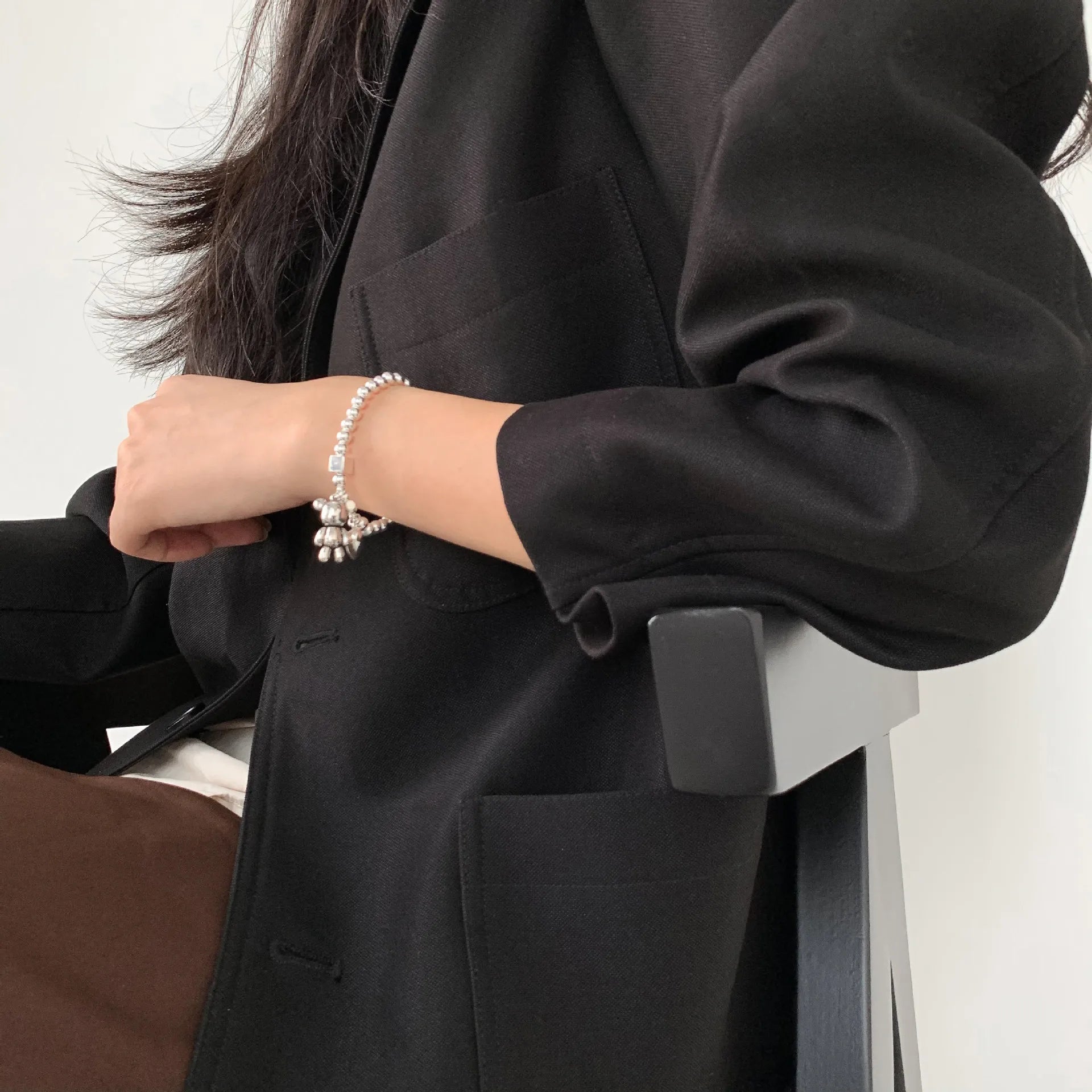 925 Sterling Silver Bracelets for Women String of Beads Accessories Trend Vintage Simple Cute Bear Pendant Party Jewelry