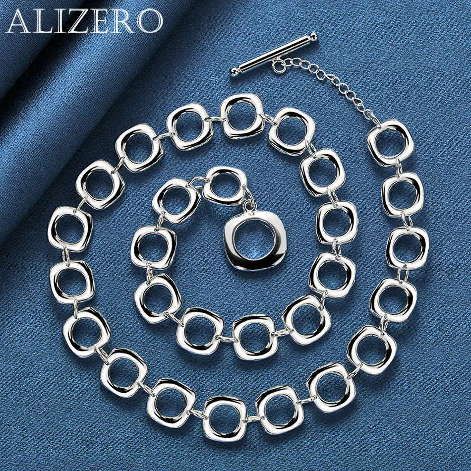 ALIZERO Collar de plata de ley 925 de 20 pulgadas con cadena de eslabones cuadrados para mujeres y hombres, joyería de moda para bodas y fiestas, regalos