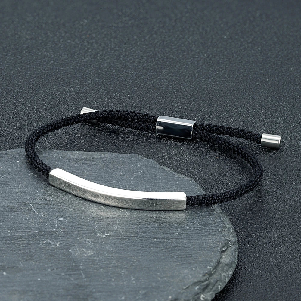 Men Women Punk SOS Custom logo Name Engrave Text Adjustable Thin Rope Bracelet customize Stainless Steel ID Bracelet