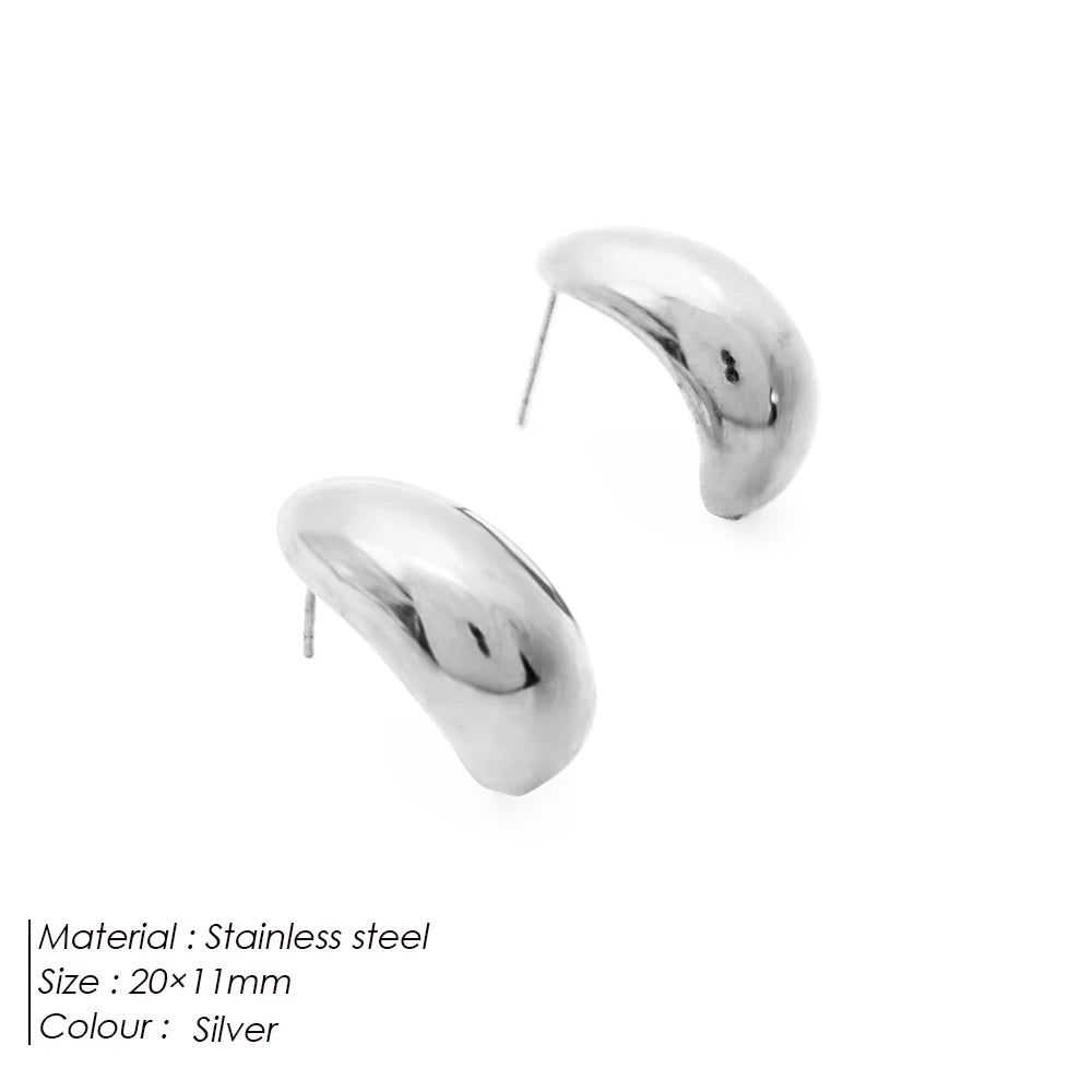 Pendientes de tuerca de acero inoxidable SUNIBI para mujer, color dorado, color plateado, pendientes sencillos, aros gruesos y lisos para esposas, joyería de moda.
