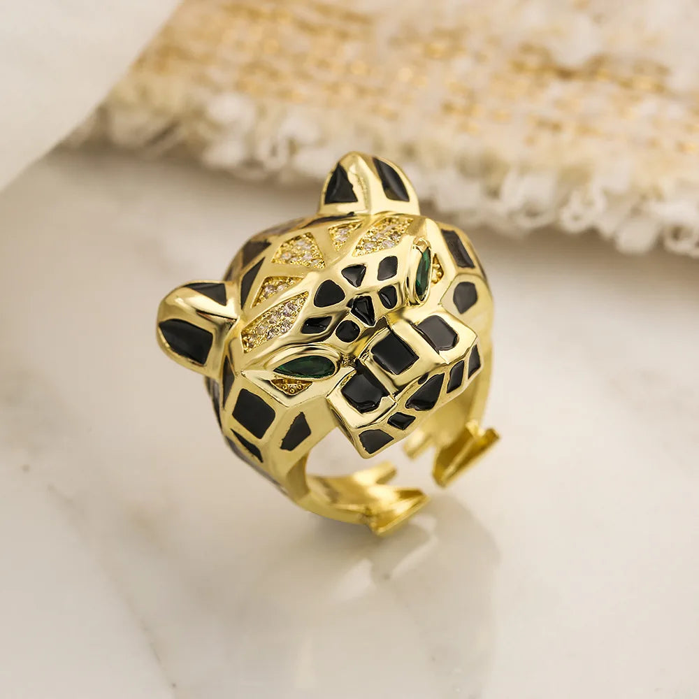 2025 Neues Fashion Statement Großer Tierring Für Frauen Mädchen Party Schmuck Gold Farbe Hohl Leopard Offener Ring Großhandel