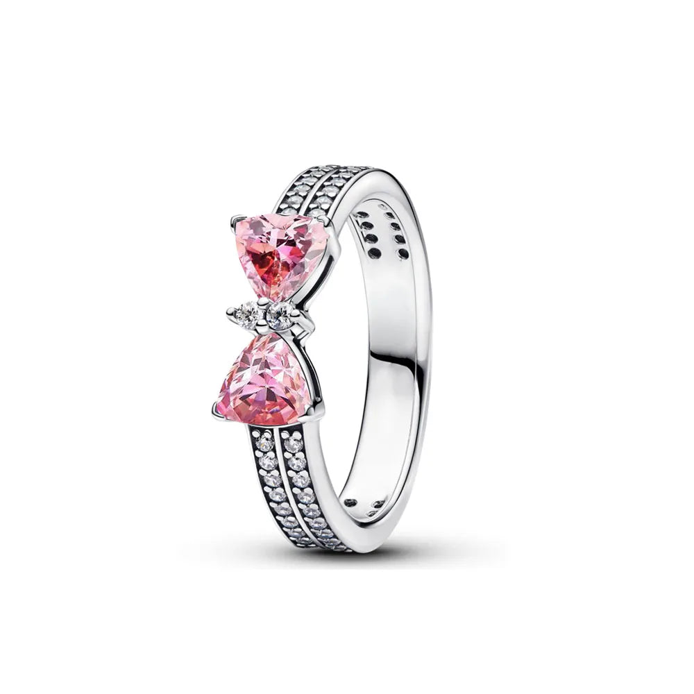 925er Silber Herz-Stein-Ring Neu Heiß Verkaufend Rosa Weiße Ringe Geeignet für jeden Anlass Passendes DIY Geburtstagsgeschenk
