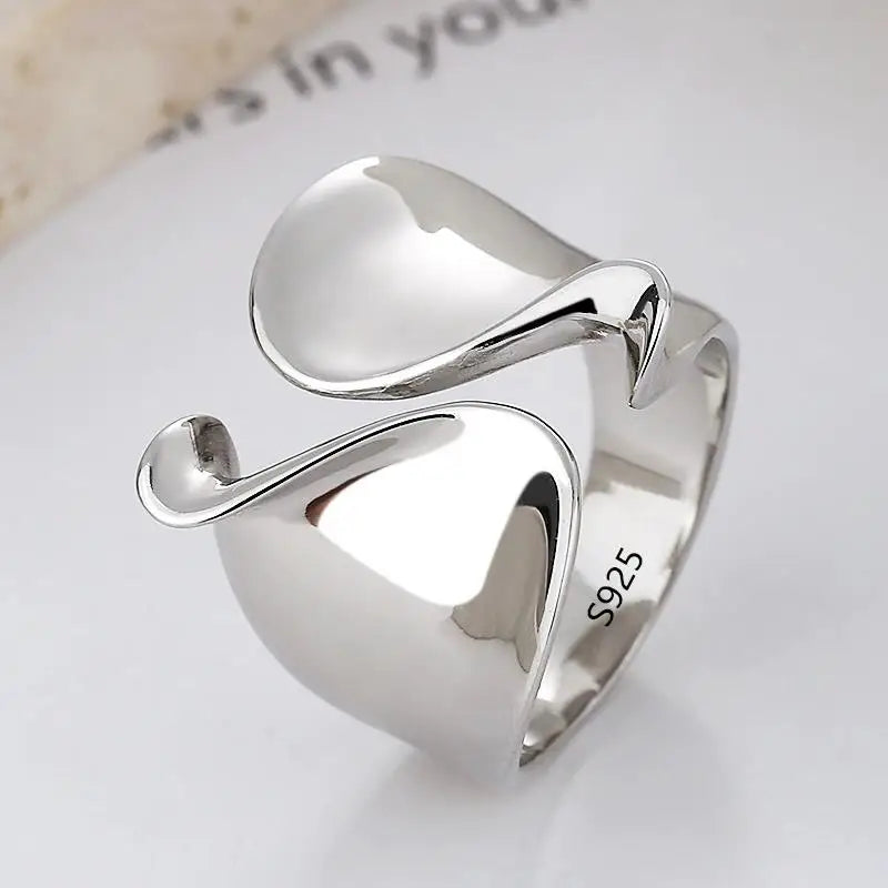 Anillo Nudo Cadena Plata de Ley 925 para Mujer, Anillo Ancho de Diseño Geométrico Rock Punk, Regalo de Joyería, Venta al por Mayor y Dropshipping
