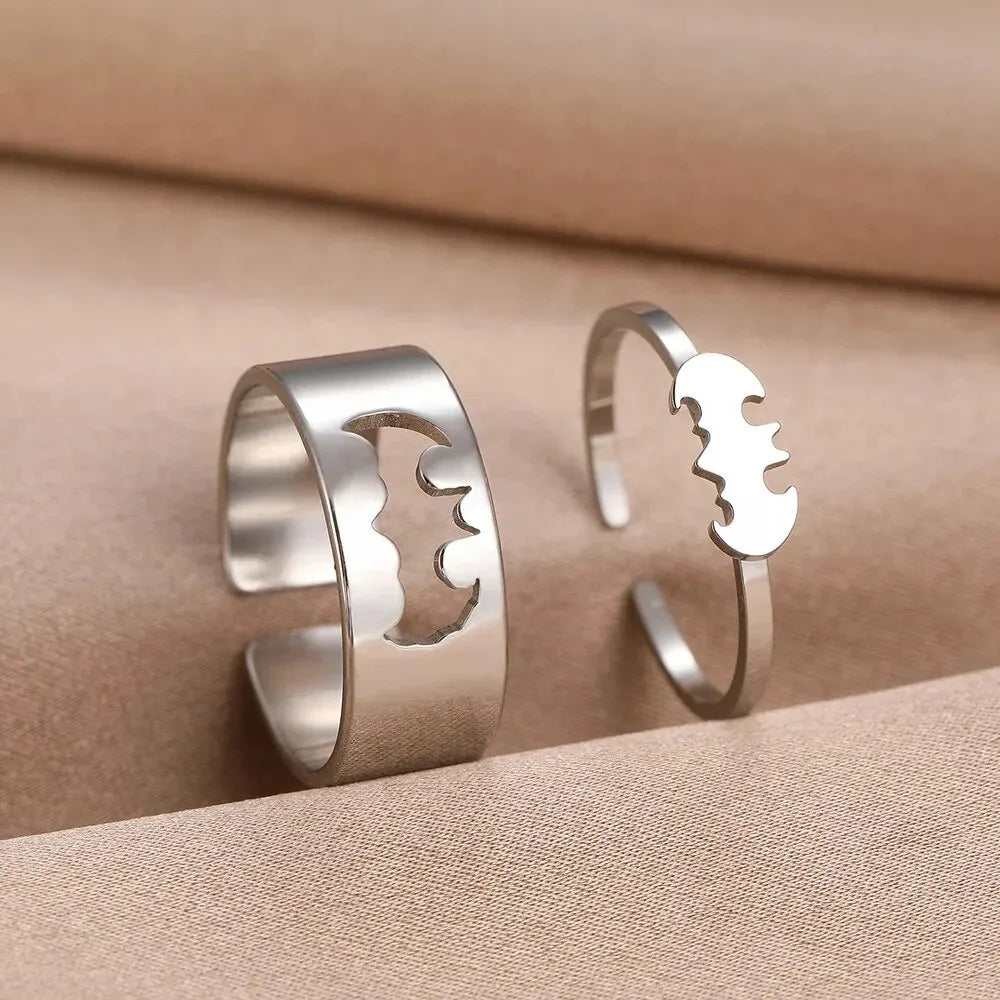 2 Stück Gothic-Paar-Ringe-Set Goldfarben Edelstahl Hip Hop Punk Mode Offener Ring für Männer Frauen Silberfarbene Metallringe