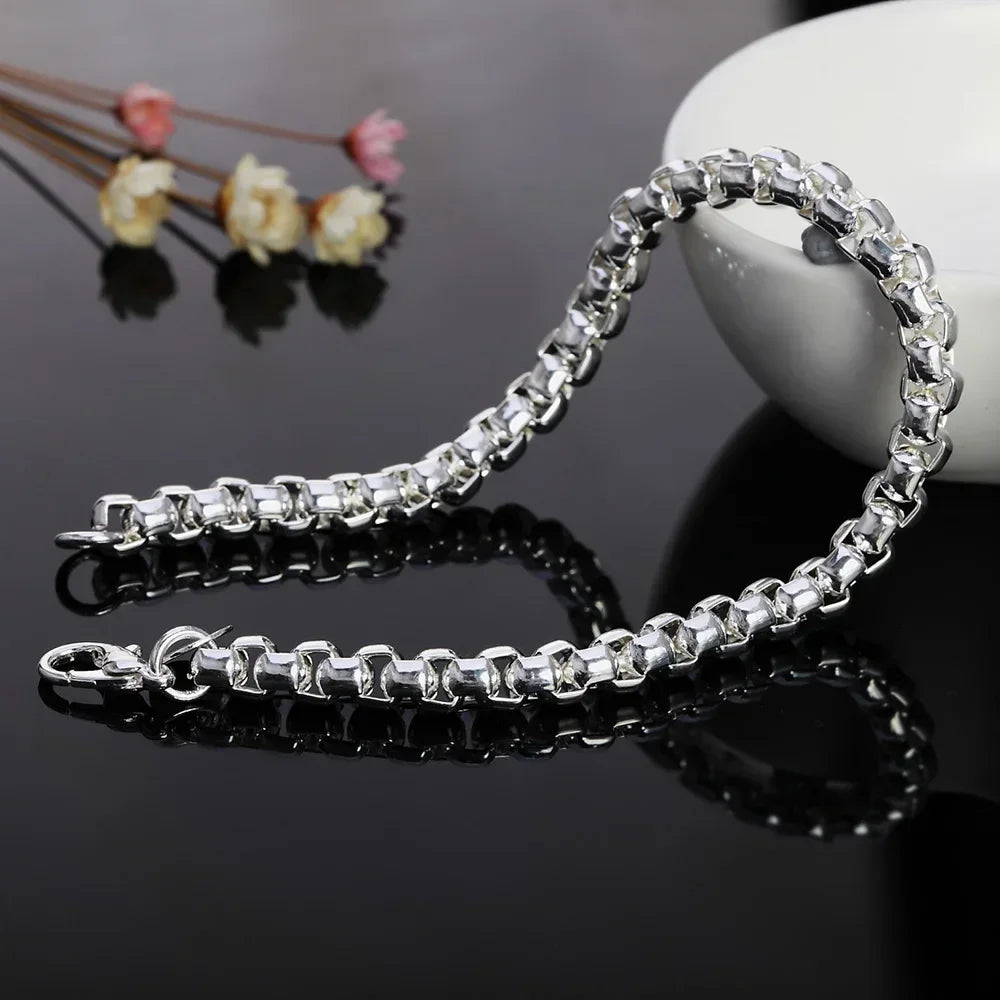 Großhandel 45-60cm 925 Sterling Silber 4mm Rund Kastenkette Halskette Armband Set für Frauen Männer Jungen Hochzeit Verlobung Charme