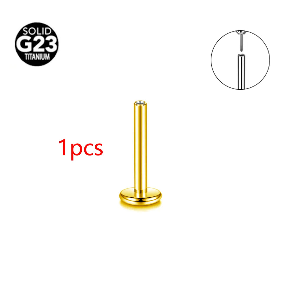 Threadless Labret Rod Piercing G23 Titanium Push In Stud Cartilage Flatback Nose Stud Piercing Body Jewelry