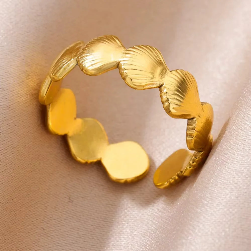 Ozean Seestern Muschel Offene Ringe Für Frauen Goldfarben Edelstahlring Sommer Strand Ästhetik Wasserdichter Schmuck Geschenk