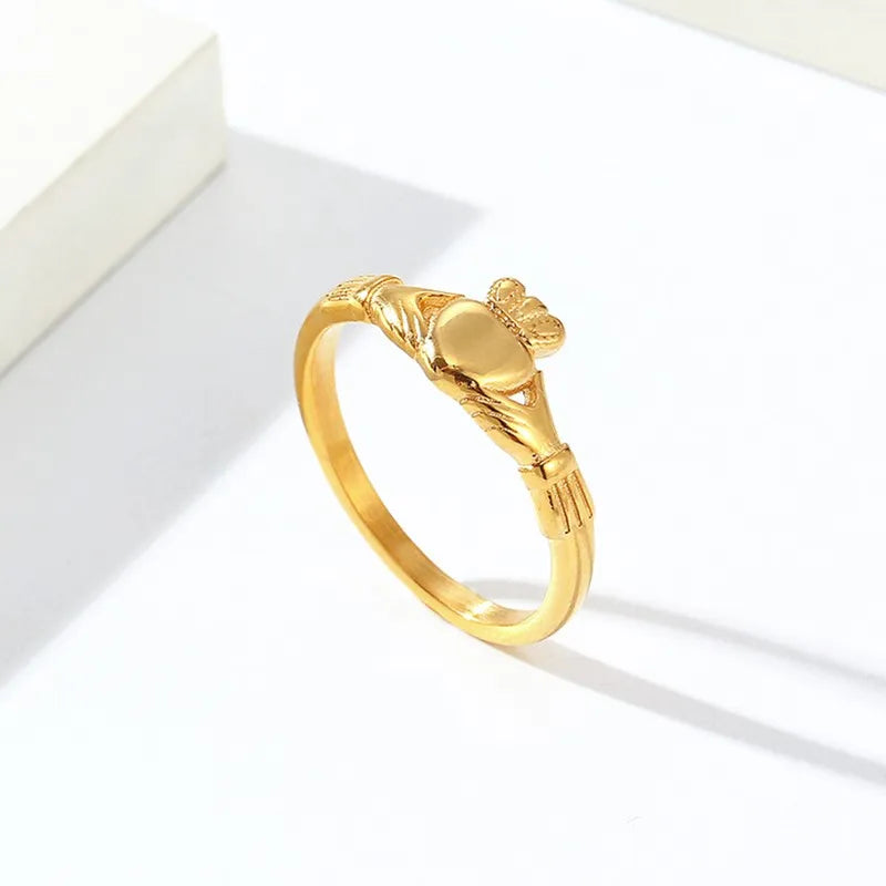 Edelstahl Irischer Claddagh-Ring Herz Krone Hochzeits-Versprechensring für Damen Herren Größe 4-10