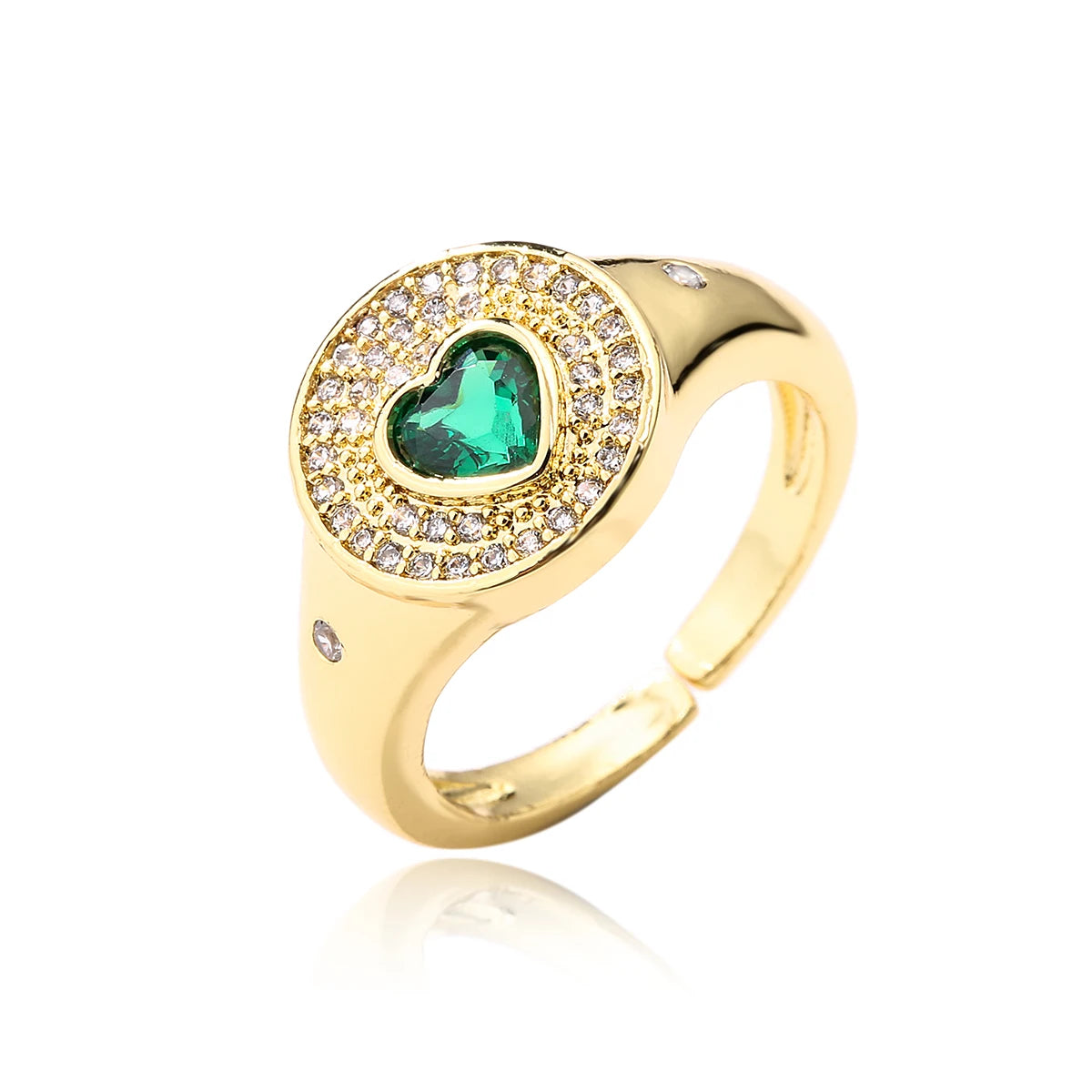 NEWBUY 2024 Heißer Verkauf Rot/Grün CZ Zirkon Herz Ringe für Frauen Verstellbar Goldfarben Kupfer Hochzeitsschmuck Femme Bijoux