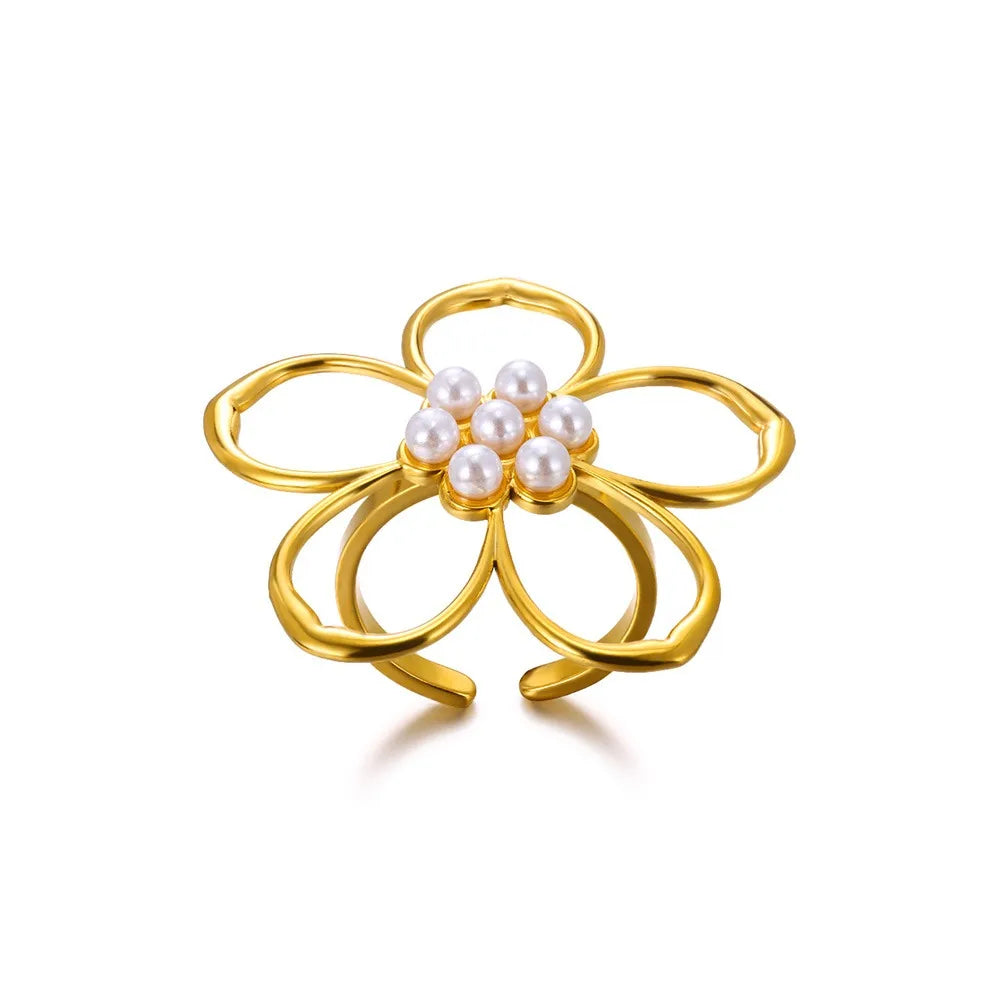 Edelstahl Übertrieben Große Blumenringe Für Frauen Gold Farbe Sonnenblume Fingerring Weiblich Mode Ästhetischer Schmuck Geschenk