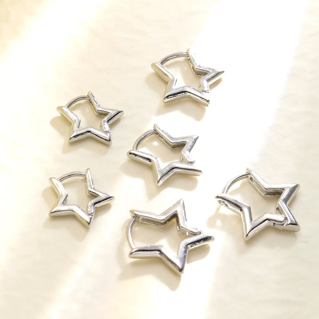 3 Pairs/set Punk Geometric Star Hoop Earrings for Women Simple Gold Color Copper Metal Circle Huggie Earrings New Unisex Jewelry