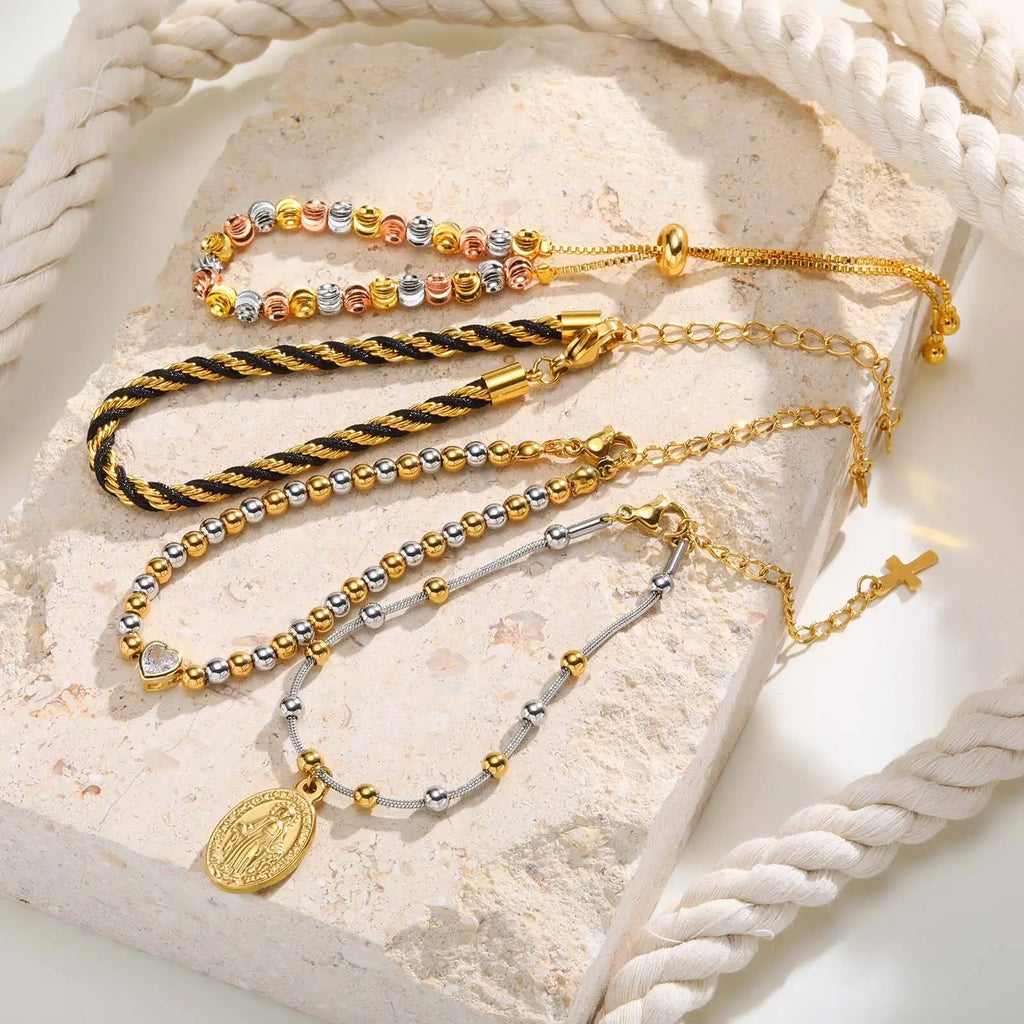 Zweifarbige Kettenarmband für Damen, klobiges Glied aus Metallmix, wasserdichter Schmuck aus Edelstahl, stylisches verstellbares Armband
