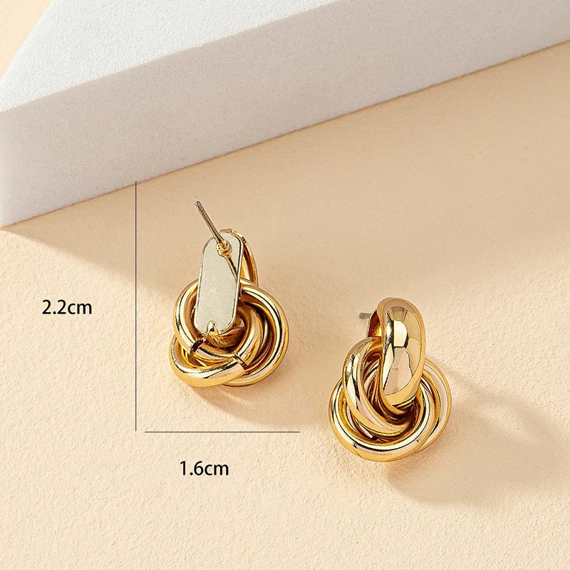 Obega Gold Silber Farbe Knoten Creolen Ohrringe für Damen Glänzende Beschichtung Trendige Ohrstecker Süßer Alltagsschmuck