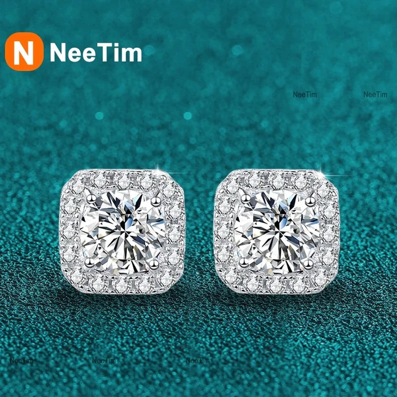 Neetim Real 0.5-1 Karat D-Farbe Moissanit Ohrstecker für Frauen 100% 925 Sterling Silber Funkelnde Ohrringe Hochzeitsschmuck
