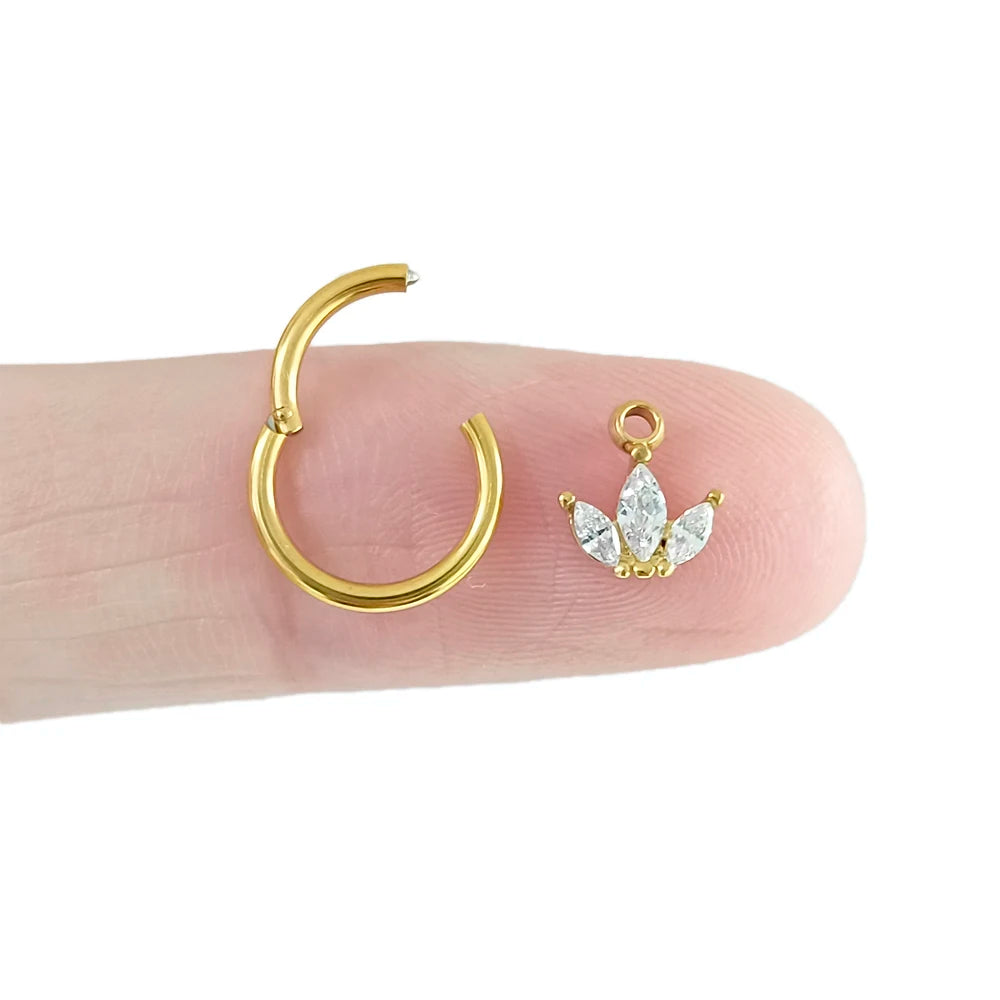 Wassertropfen Anhänger Muschelring ASTM F136 G23 Titan Piercings Mondblumen Scharniersegment Clicker Tropfen Helix Ohrringe