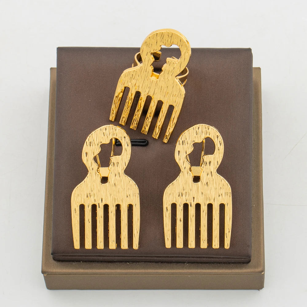 Mode Frauen Ohrringe und Ring Schmuckset für Hochzeiten, hohle Design-Ohrringe, Cocktailring, 2-teiliges Set als Verlobungsgeschenk