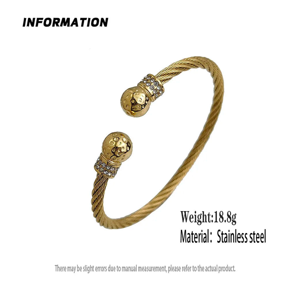Gedrehtes Doppelkugel Zirkonia Edelstahl vergoldet 18K Armband, hochwertige wasserdichte Silber Schmuck, Paargeschenk