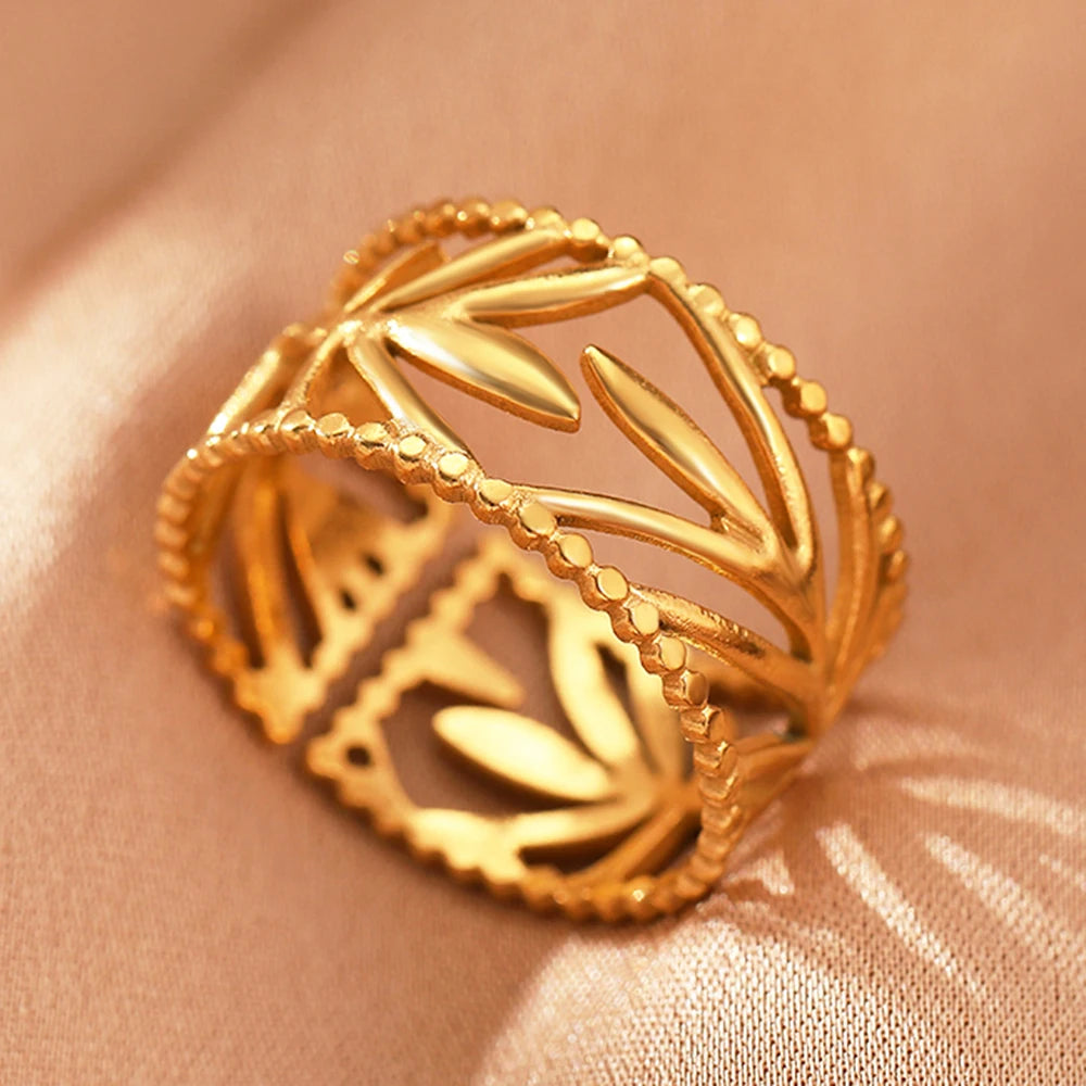 Edelstahlringe Vintage Exquisit Hohl Einstellbare Offene Statement-Ringe Leichte Luxus-Mode-Ringe für Frauen Schmuck Neu
